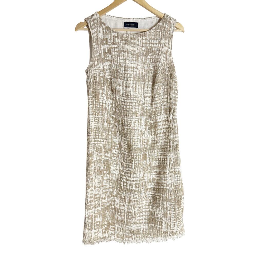 Piazza Sempione Italian Cream Brown Woven Abstract Sleeveless Sheath Dress 8
